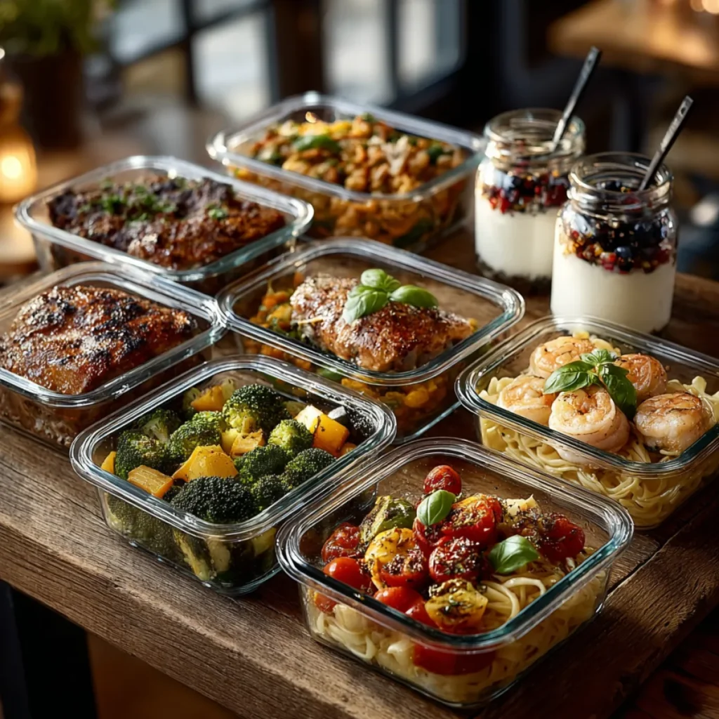 5 ingredient healthy meal prep containers with 7 meals