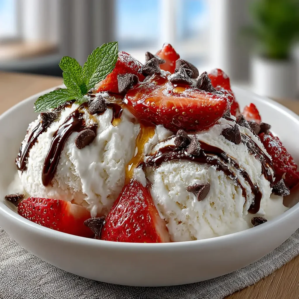 Cottage cheese yogurt ice cream in a bowl