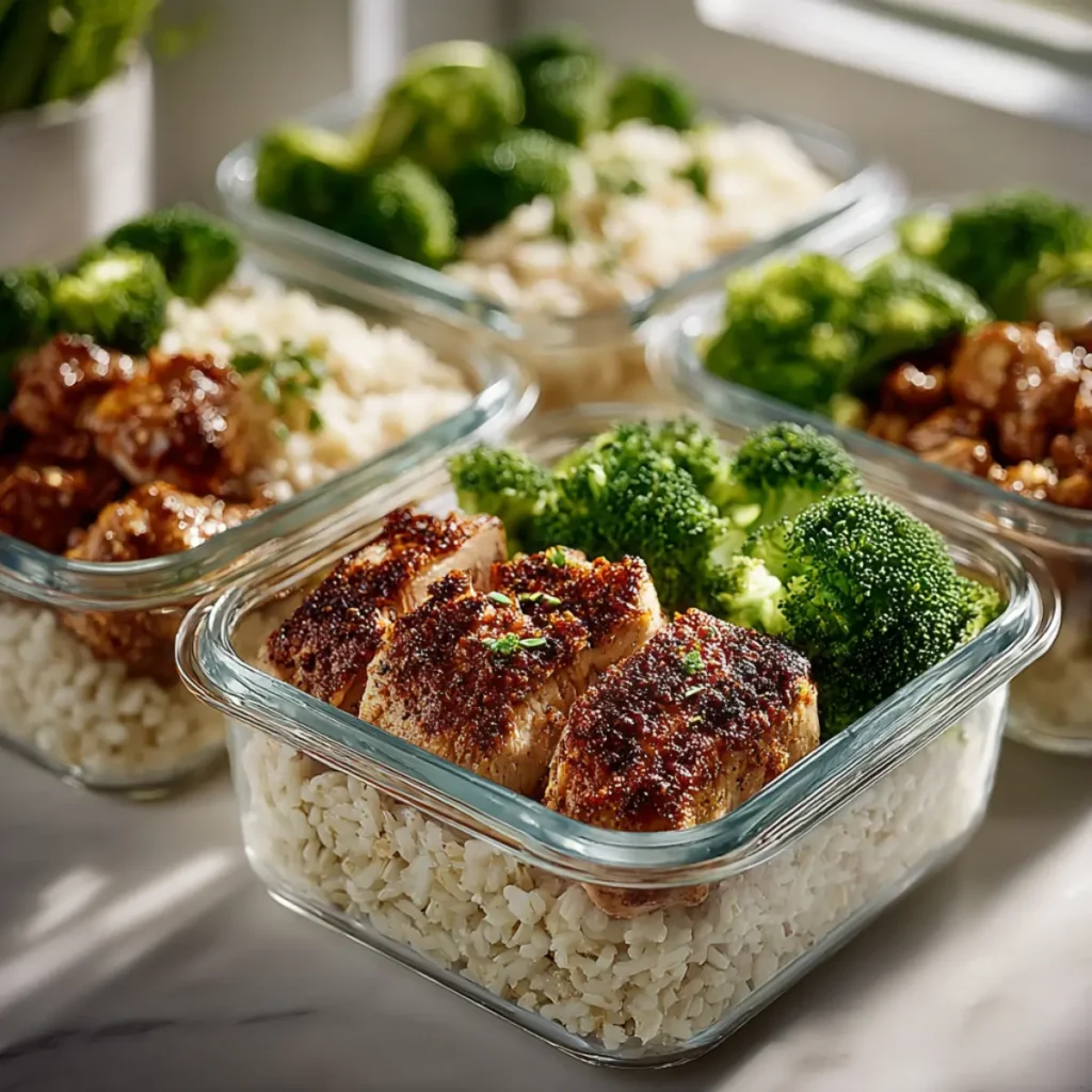 Budget meal prep containers with chicken and rice