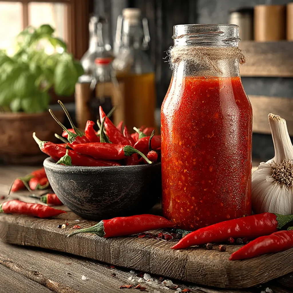 Fermented hot sauce recipe in a glass bottle
