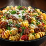 one pot ground beef pasta recipe in Dutch oven