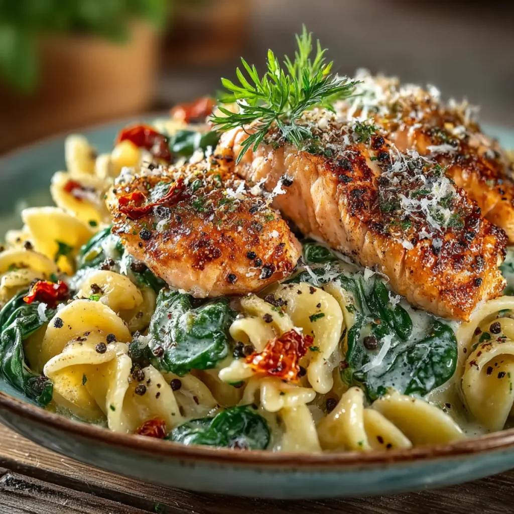 serving one pot salmon pasta recipe